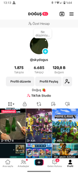 6500 den fazla takipçili tiktok hesabı