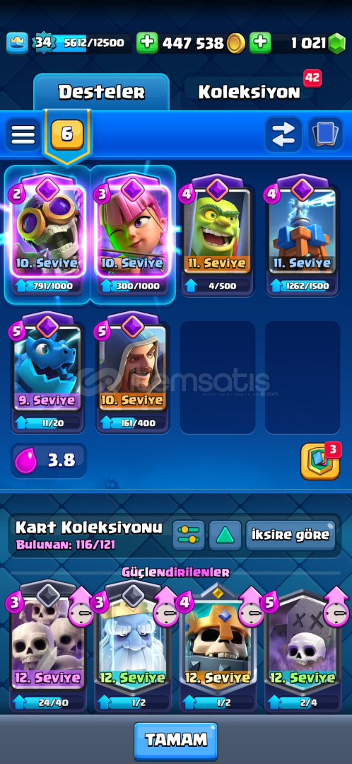 6700 Kupa 6 Evrimli Hesap 1000 Elmas