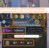 7 MADALYALI 25 LV 100 TL CS GO ENVANTERLİ GTA V