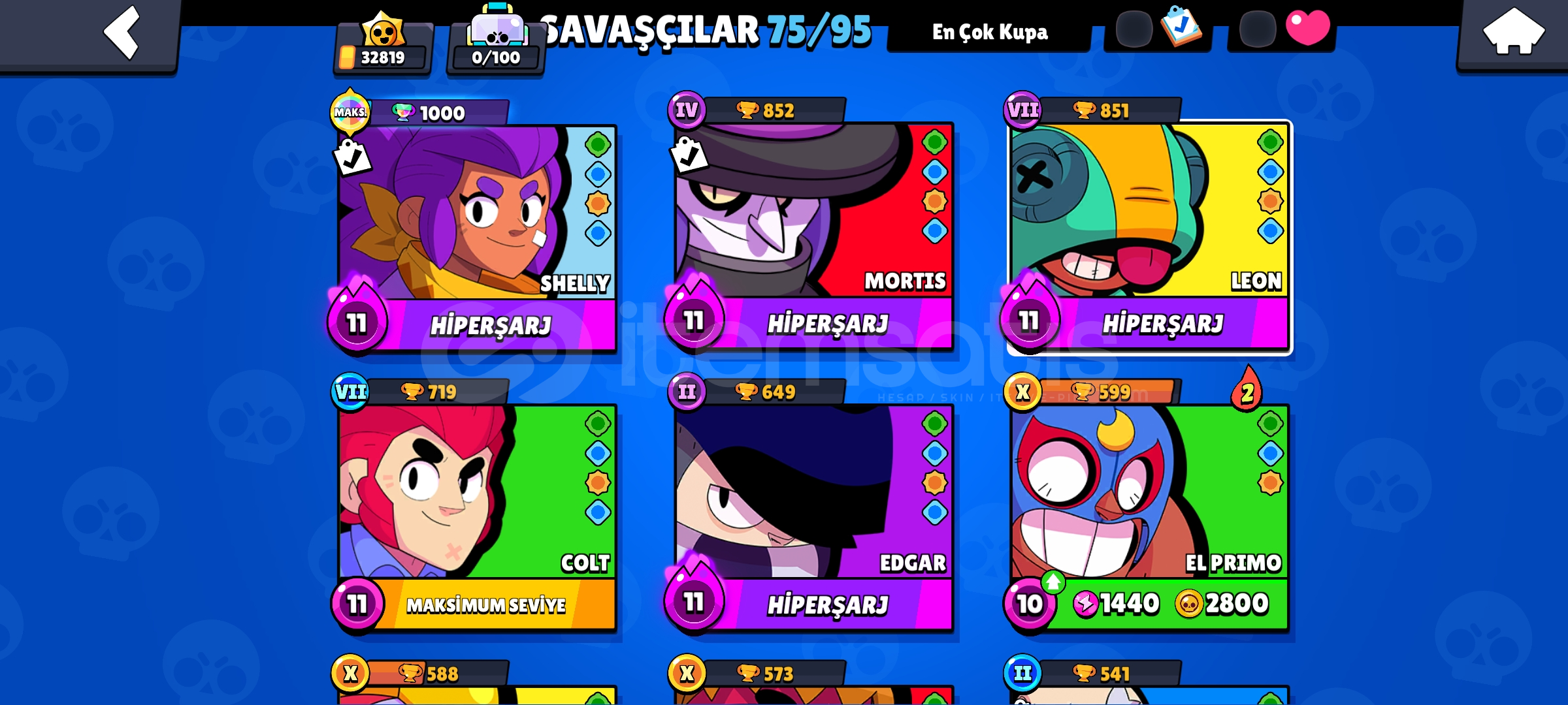 75 karakter 8 efsanevi 93 skin 2019 hesabı