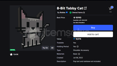 8 BIT TABBY CAY ROBLOX LIMITED ITEM AŞIRI UCUZ!
