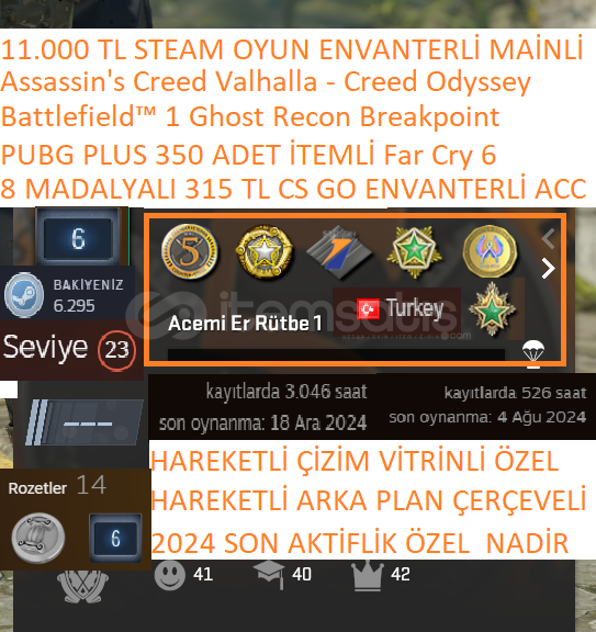 8 MADALYALI 2024 SON AKTİF 315 TL CS GO ENVANTE 8 MADALYALI 2024 SON AKTİF 315 TL CS GO ENVANTE
