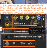 8 MADALYALI 6 LV PUBG PLUS 2.766 SAATLİ 1050 TL