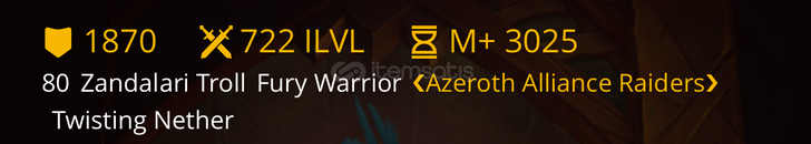 80 level Fury warrior 722 iLvL 