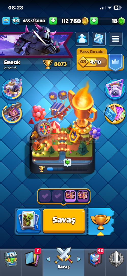 8000+ Kupa 44 Kral seviyesi cr hesabı 1 elit 8000+ Kupa 44 Kral seviyesi cr hesabı 1 elit