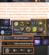 9 MADALYALI 15 LV 850+165 TL CS GO ENVANTERLİ X