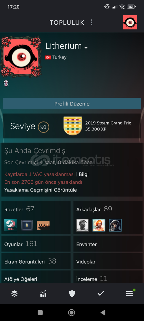 90 LEVEL 160 OYUNLU 8 YILLIK STEAM HESABI