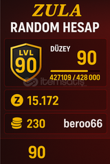 +90 LEVEL ZULA RANDOM HESAP