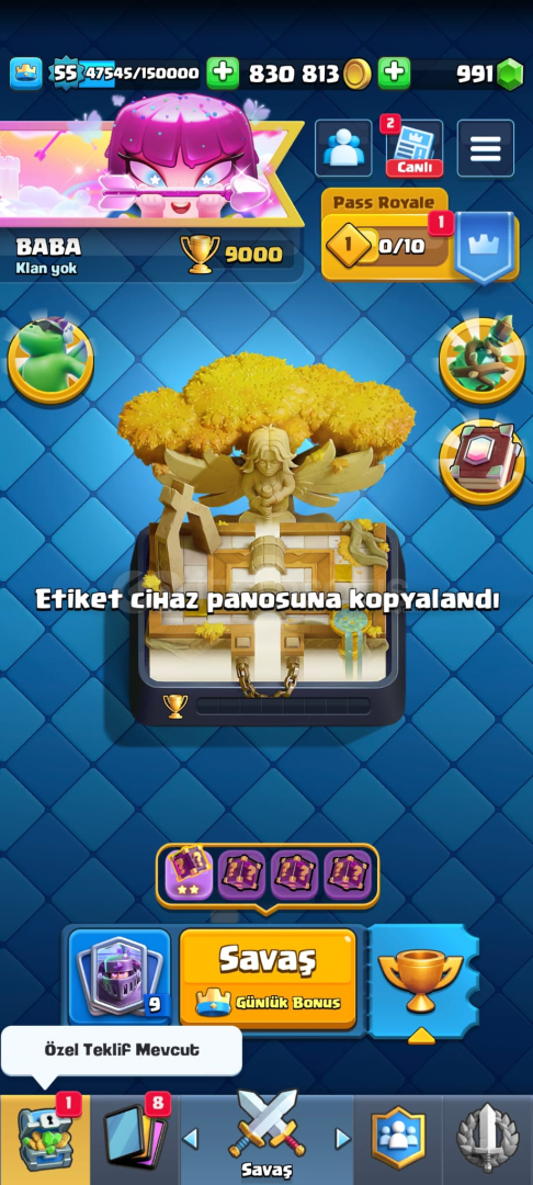 ⚡9000 KUPA⚡55 SEVİYE⚡9 EVRİM 10 ELİT⚡ ⚡9000 KUPA⚡55 SEVİYE⚡9 EVRİM 10 ELİT⚡