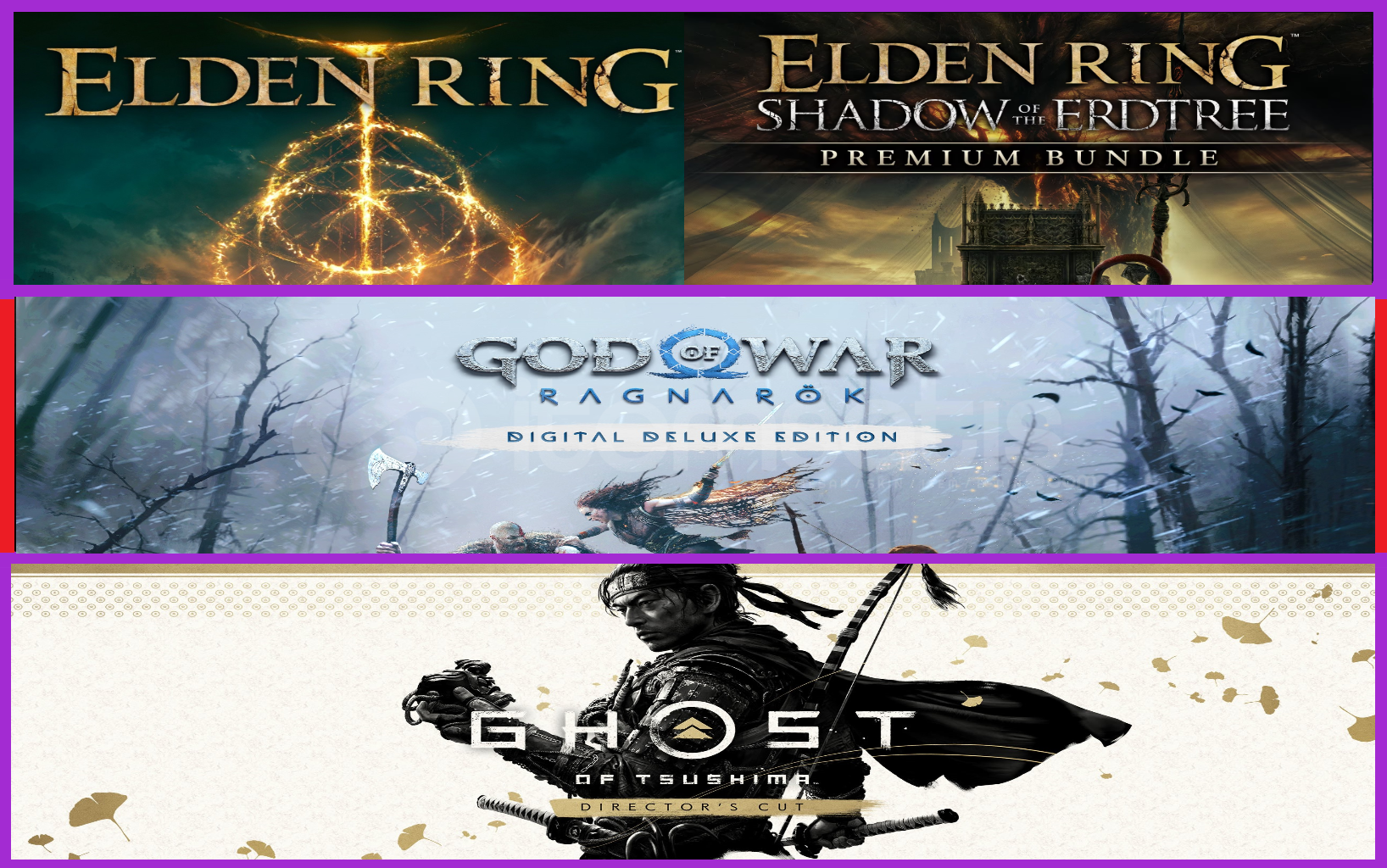 Elden Ring + Ragnarök + Ghost of Tsushima Elden Ring + Ragnarök + Ghost of Tsushima