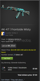 AK-47 Frontside Misty 7$ STİCKER+İSİM ETİKETİ