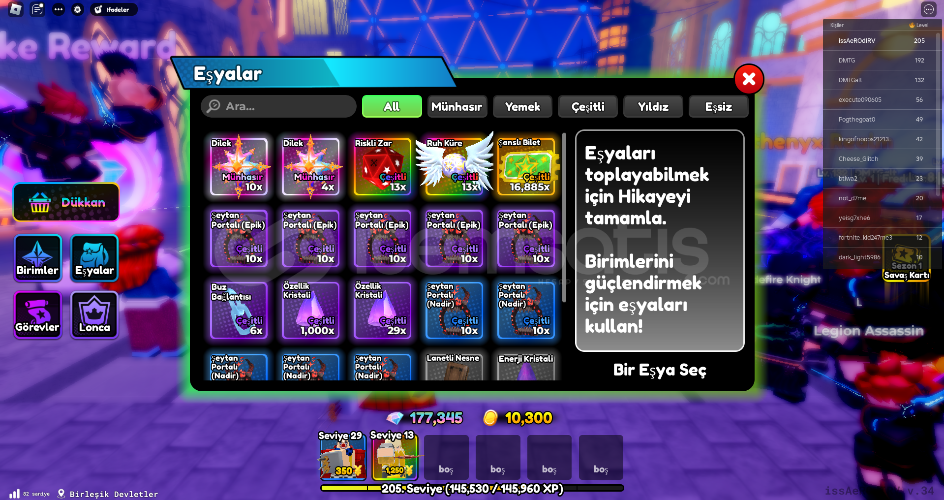 ☘️ANİME DEFENDERS☘️205 LVL☘️177K GEM☘️1029 TRAİ ☘️ANİME DEFENDERS☘️205 LVL☘️177K GEM☘️1029 TRAİ