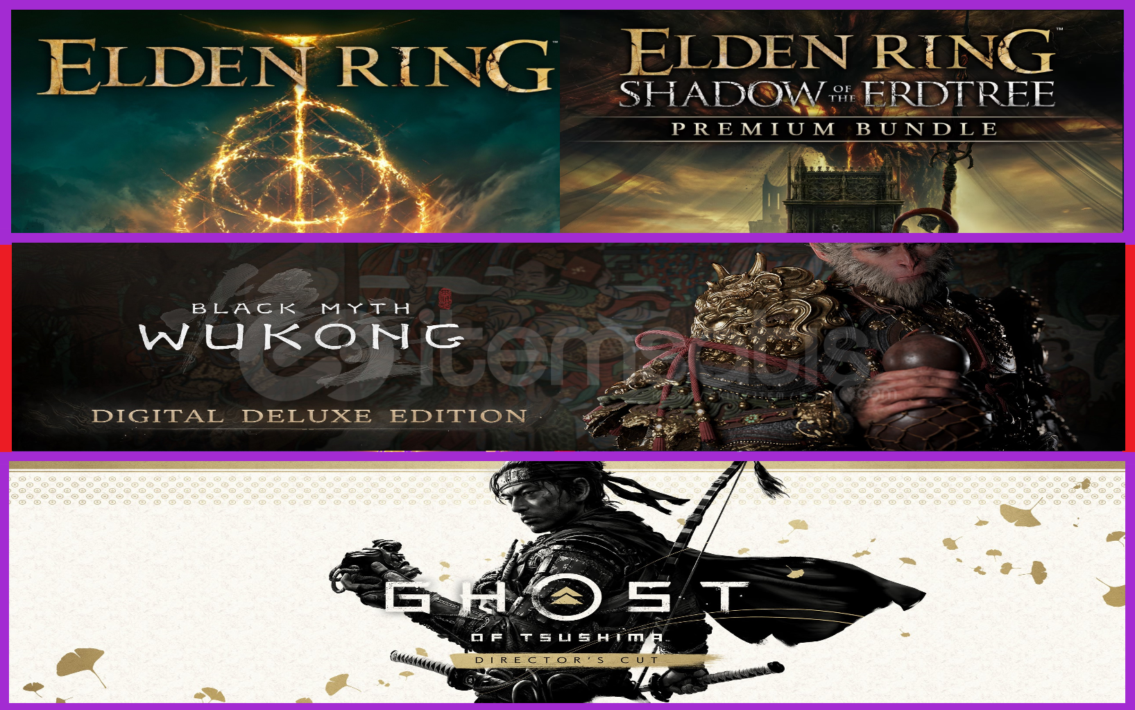 Elden Ring + Black Myth Wukong + Ghost Of T. Elden Ring + Black Myth Wukong + Ghost Of T.
