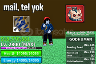 BF 2800 LVL + 1 KIRMIZI MEYVE + GOD HUMAN BF 2800 LVL + 1 KIRMIZI MEYVE + GOD HUMAN