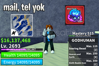 BF MAX LVL + GAS FRUIT + GOD HUMAN HESAP