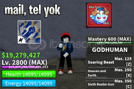 BF MAX LEVEL + YETI FRUIT + GOD HUMAN HESAP