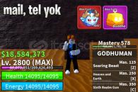 BF 2800 LVL + YETI FRUIT + GOD HUMAN HESAP