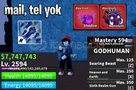 BF 2500+ LVL + 2 KIRMIZI MEYVE + GOD HUMAN HESAP