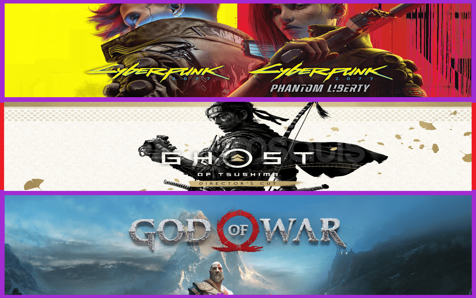 Cyberpunk 2077 + Ghost of Tsushima + God Of War Cyberpunk 2077 + Ghost of Tsushima + God Of War