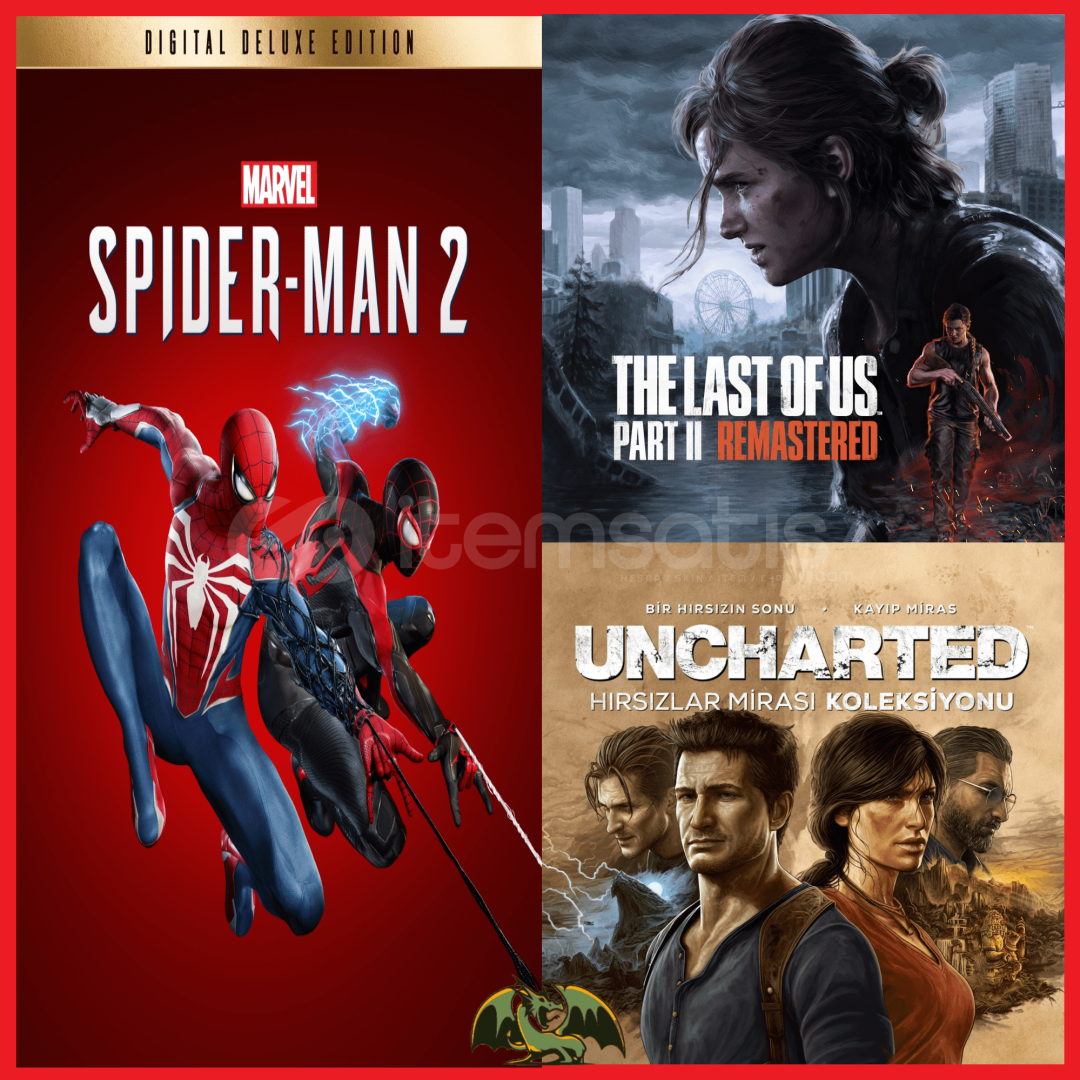 Spiderman 2 + The Last Of Us Part 2 + Uncharted Spiderman 2 + The Last Of Us Part 2 + Uncharted