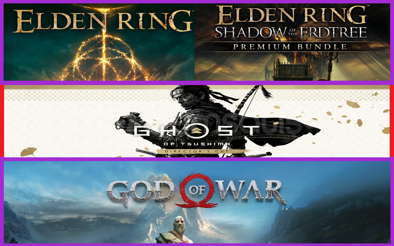 Elden Ring + Ghost of Tsushima + God Of War Elden Ring + Ghost of Tsushima + God Of War