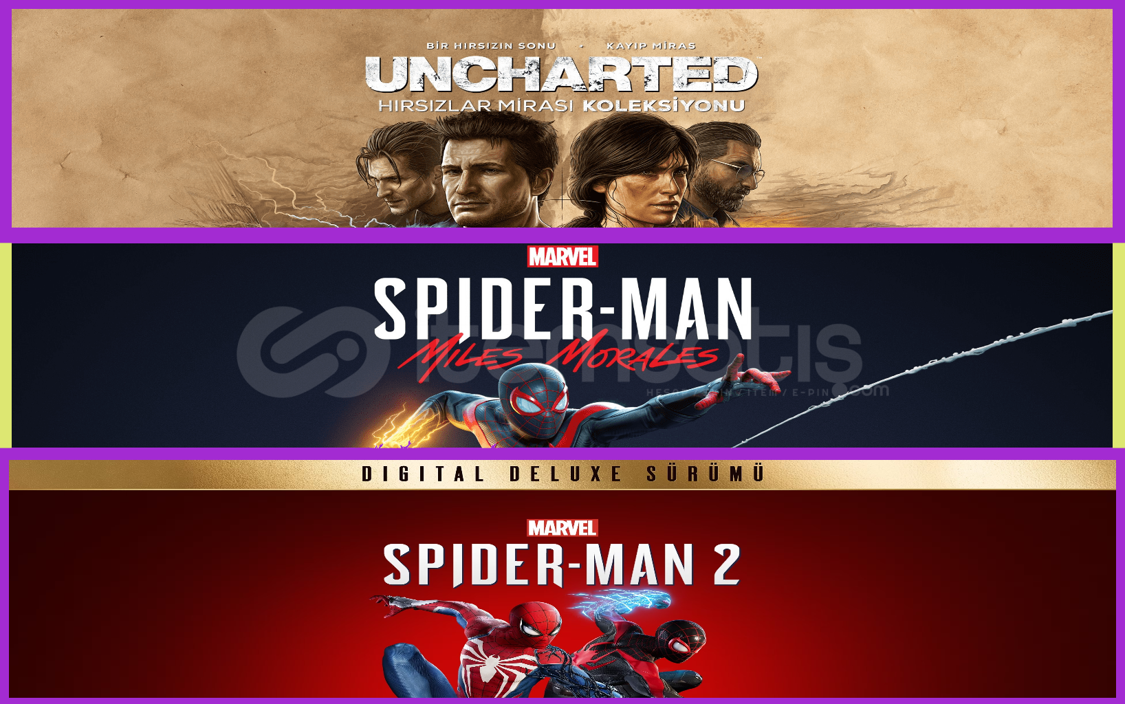 Uncharted + Miles Morales + Spiderman 2 Uncharted + Miles Morales + Spiderman 2