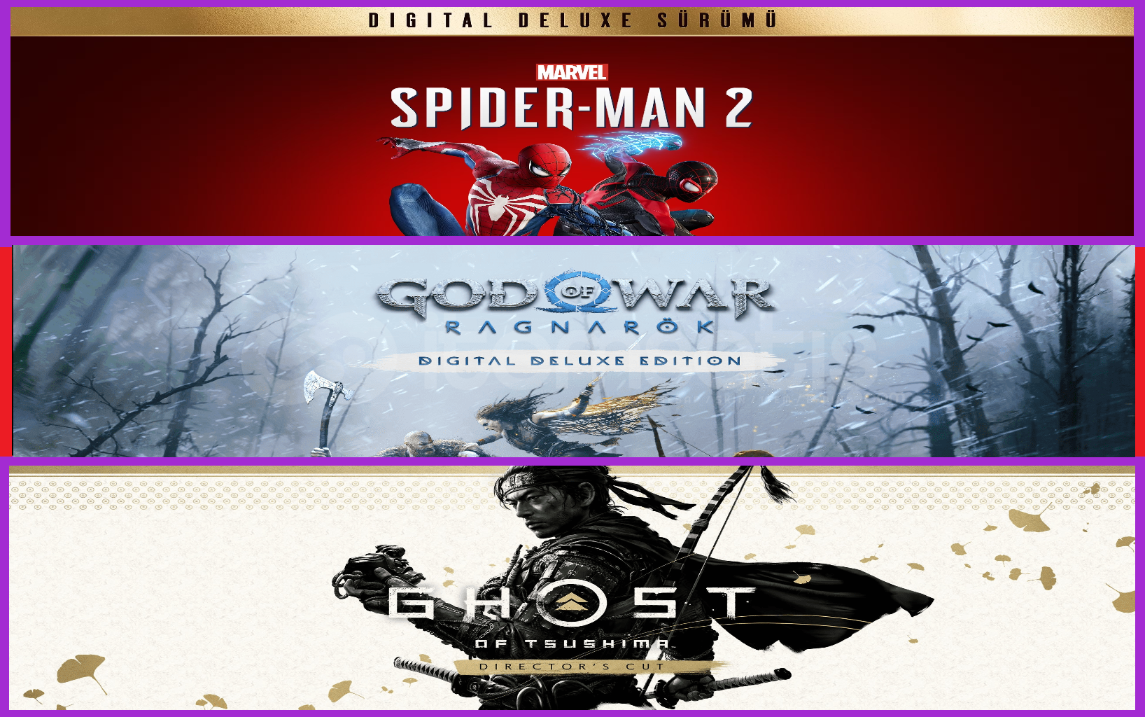 Spiderman 2 + Ragnarök + Ghost of Tsushima Spiderman 2 + Ragnarök + Ghost of Tsushima