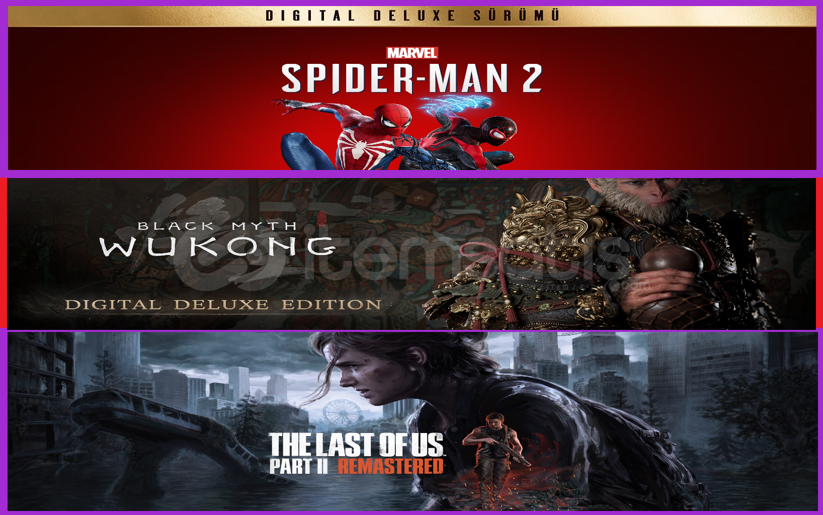Spiderman 2 + Wukong + The Last of Us Part II Spiderman 2 + Wukong + The Last of Us Part II
