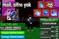 BF MAX LEVEL + 5 KIRMIZI MEYVE + GOD HUMAN HESAP