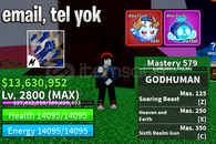 BF 2800 LVL + YETI FRUIT + GOD HUMAN HESAP