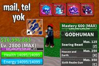 BF MAX LVL + 4 KIRMIZI MEYVE + GOD HUMAN HESAP