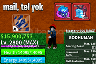 BF MAX LEVEL + GAS FRUIT + GOD HUMAN HESAP