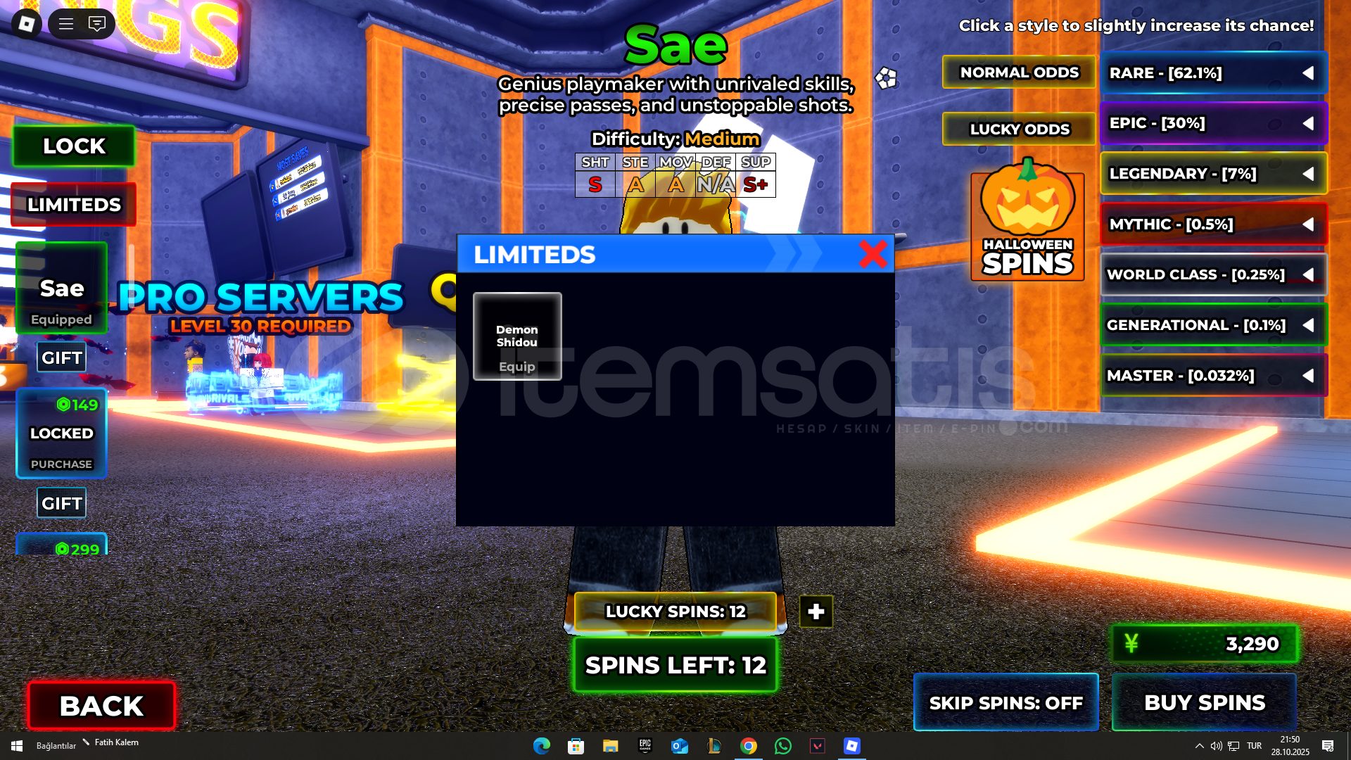 BLUE LOCK:RIVALS SAE+DEMON SHIDOU'LU HESAP BLUE LOCK:RIVALS SAE+DEMON SHIDOU'LU HESAP