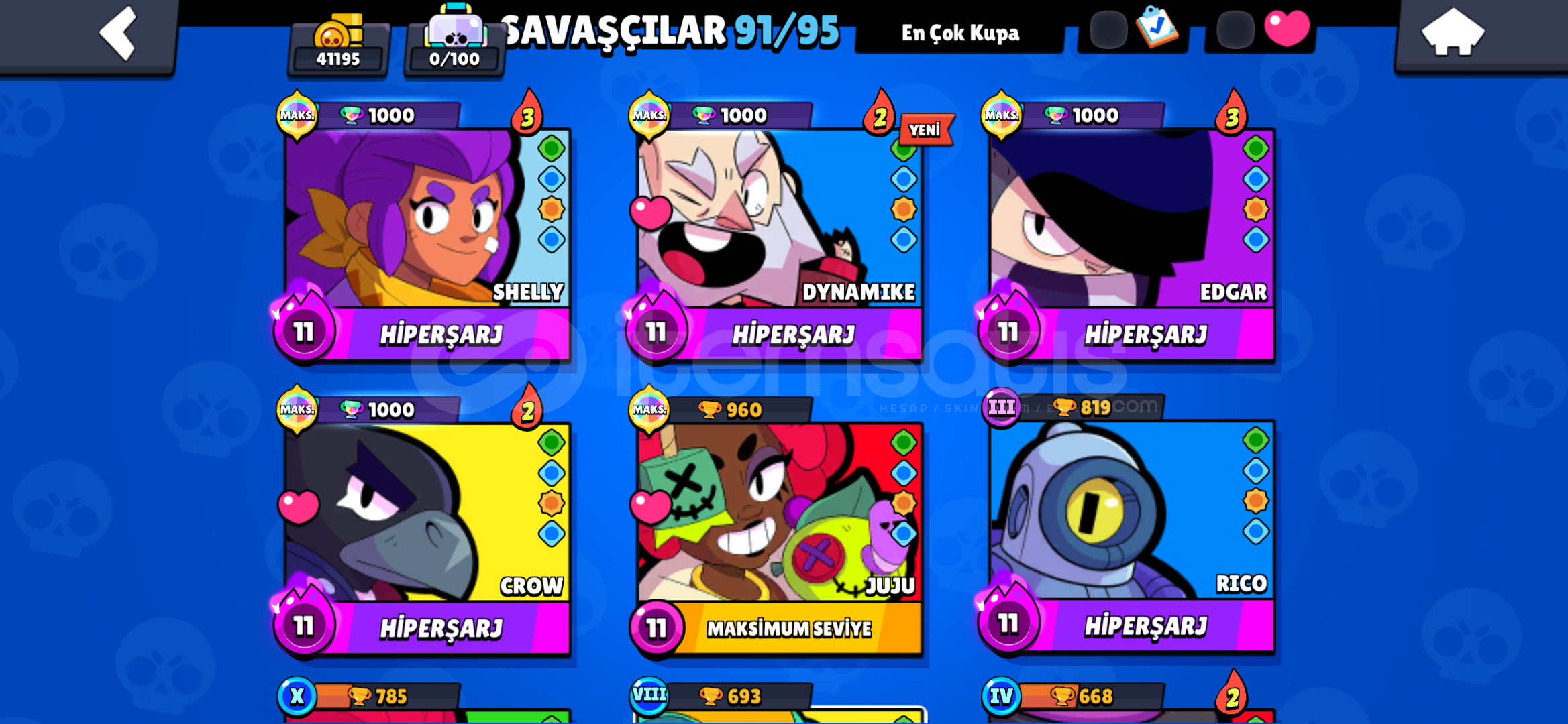 Brawlstars 41 k 91 karakterlı ucuz hesap Brawlstars 41 k 91 karakterlı ucuz hesap