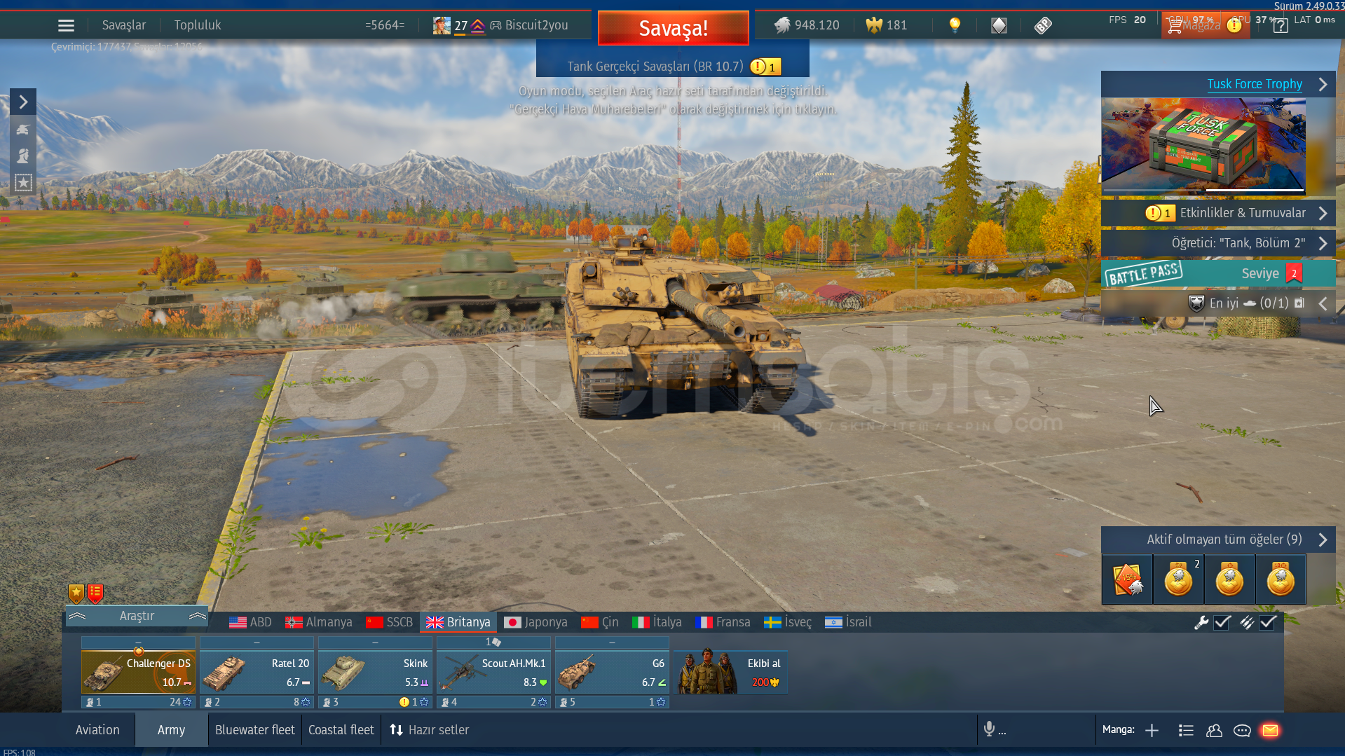 CHALLANGER DS Lİ WAR THUNDER HESAP  CHALLANGER DS Lİ WAR THUNDER HESAP