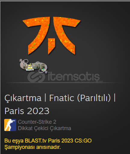 Çıkartma | Fnatic (Parıltılı) | Paris 2023 Çıkartma | Fnatic (Parıltılı) | Paris 2023
