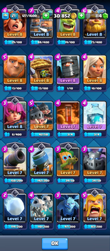 Clash Royale 21sv 30k altın 114elmas 1evo 