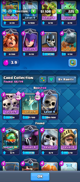 Clash Royale 23sv hesap 1efso 66kart 51k altın