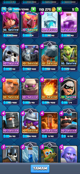 Clash royale 3 evrimli 6600 kupa 110k Gold var