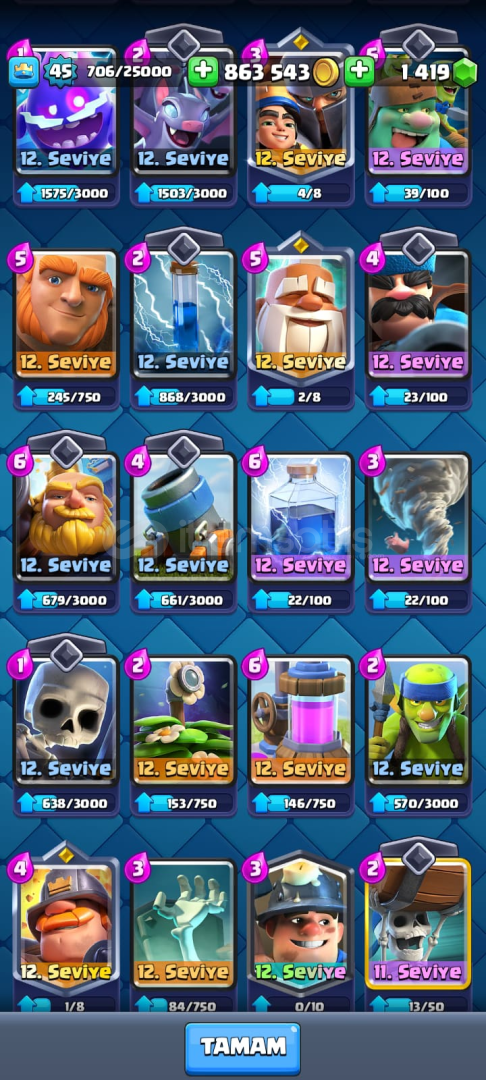 CLASH ROYALE 9200 KUPA DOLU HESAP