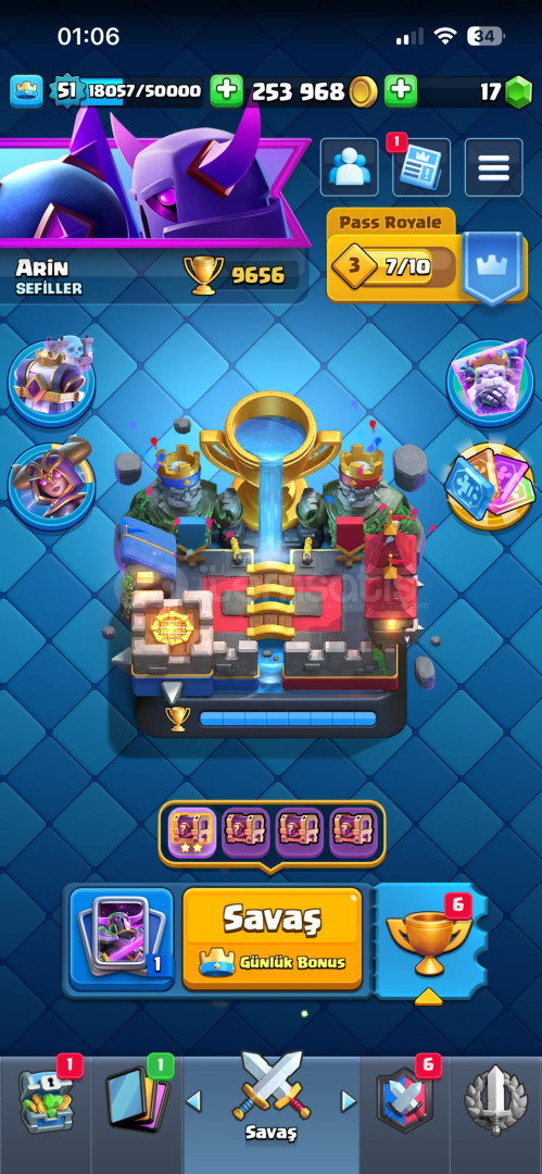 CLASH ROYALE+COC HESABI 19 EVRİM 9600 KUPA+BB14 CLASH ROYALE+COC HESABI 19 EVRİM 9600 KUPA+BB14