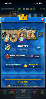 CLASH ROYALE HESAP 6714 KUPA BS DE BAĞLI
