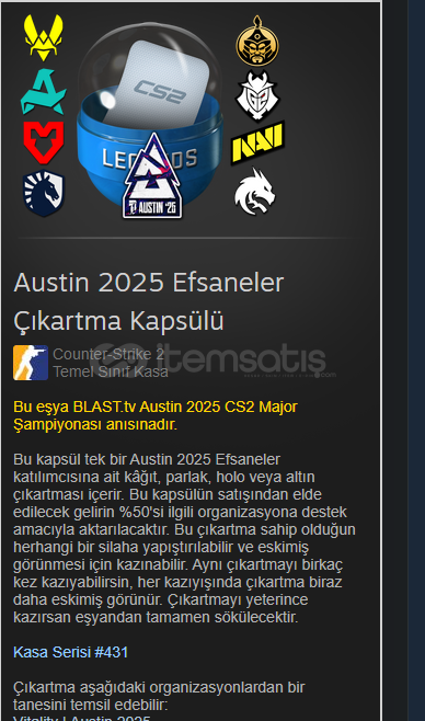 Cs 2 Austin 2025 Efsaneler Çıkartma Kapsülü Cs 2 Austin 2025 Efsaneler Çıkartma Kapsülü