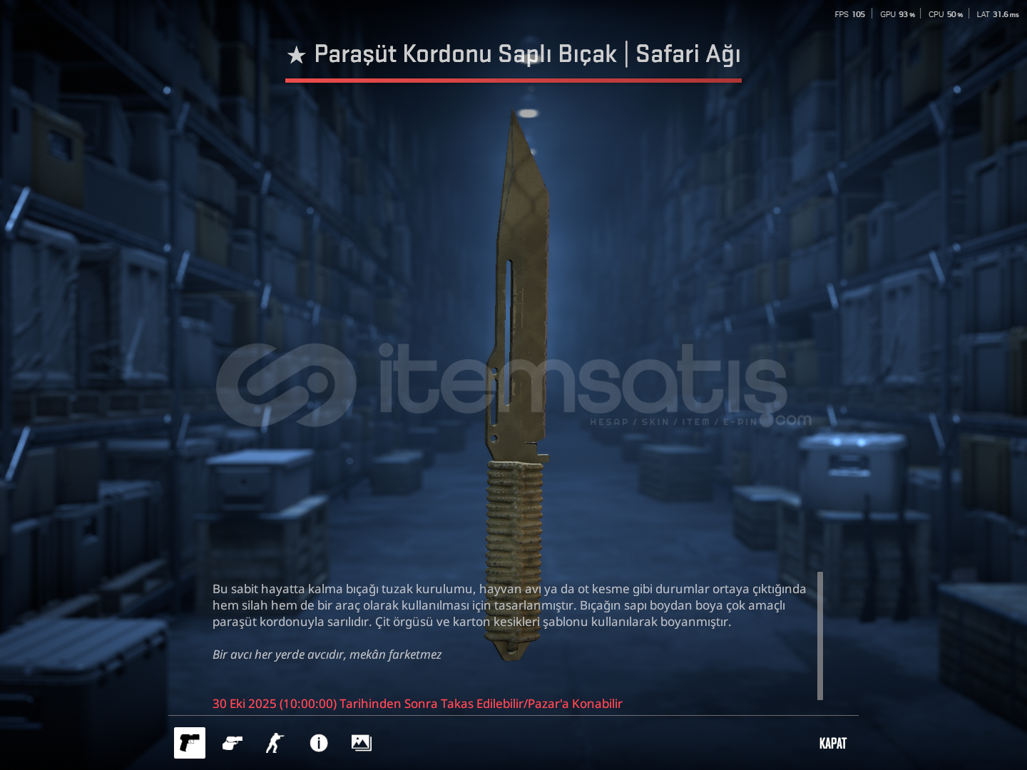 CS2 PARAŞÜT KORDONU BIÇAĞI SAFARİ AĞI  CS2 PARAŞÜT KORDONU BIÇAĞI SAFARİ AĞI