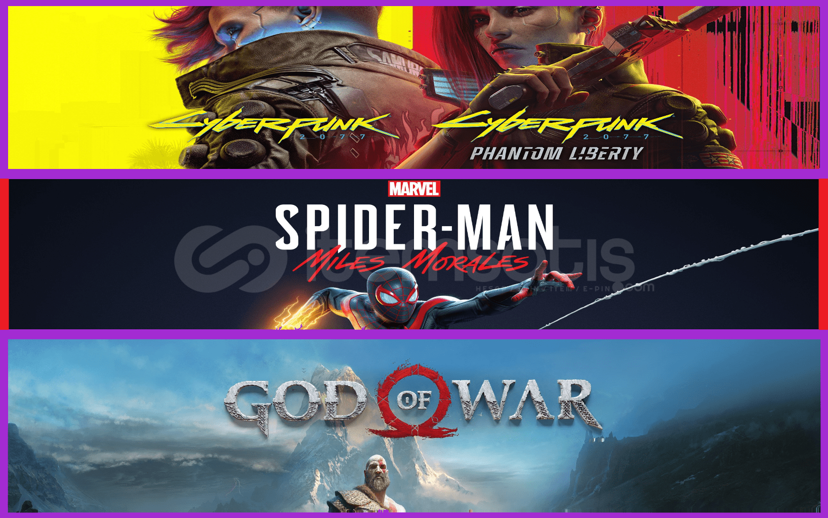 Cyberpunk 2077 + Miles Morales + God Of War Cyberpunk 2077 + Miles Morales + God Of War