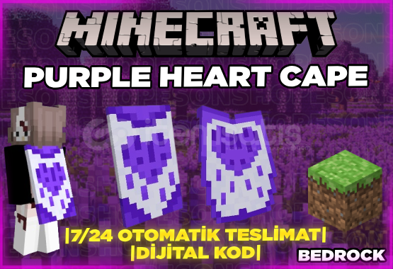 ⭐️(Dijital Key) Minecraft❤️Purple Heart Cape❤️ ⭐️(Dijital Key) Minecraft❤️Purple Heart Cape❤️