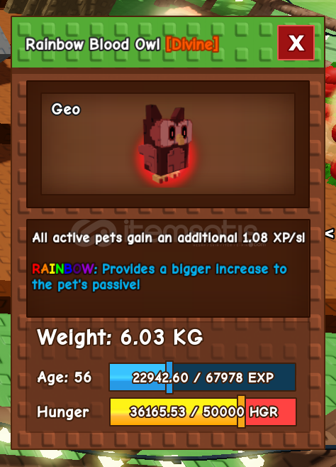 RAINBOW BLOOD OWL GROW A GARDEN ROBLOX RAINBOW BLOOD OWL GROW A GARDEN ROBLOX