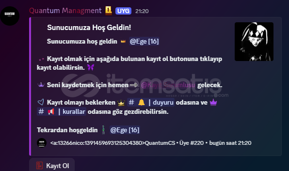 Discord Özel Kayıt Botu Discord Özel Kayıt Botu