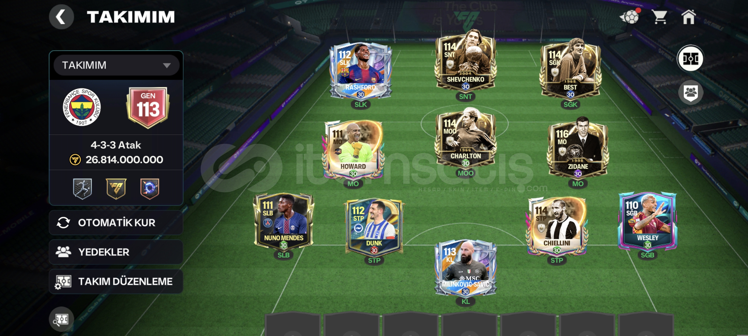 113 Gen hesap oyuncuların yarısı az basılmıştır