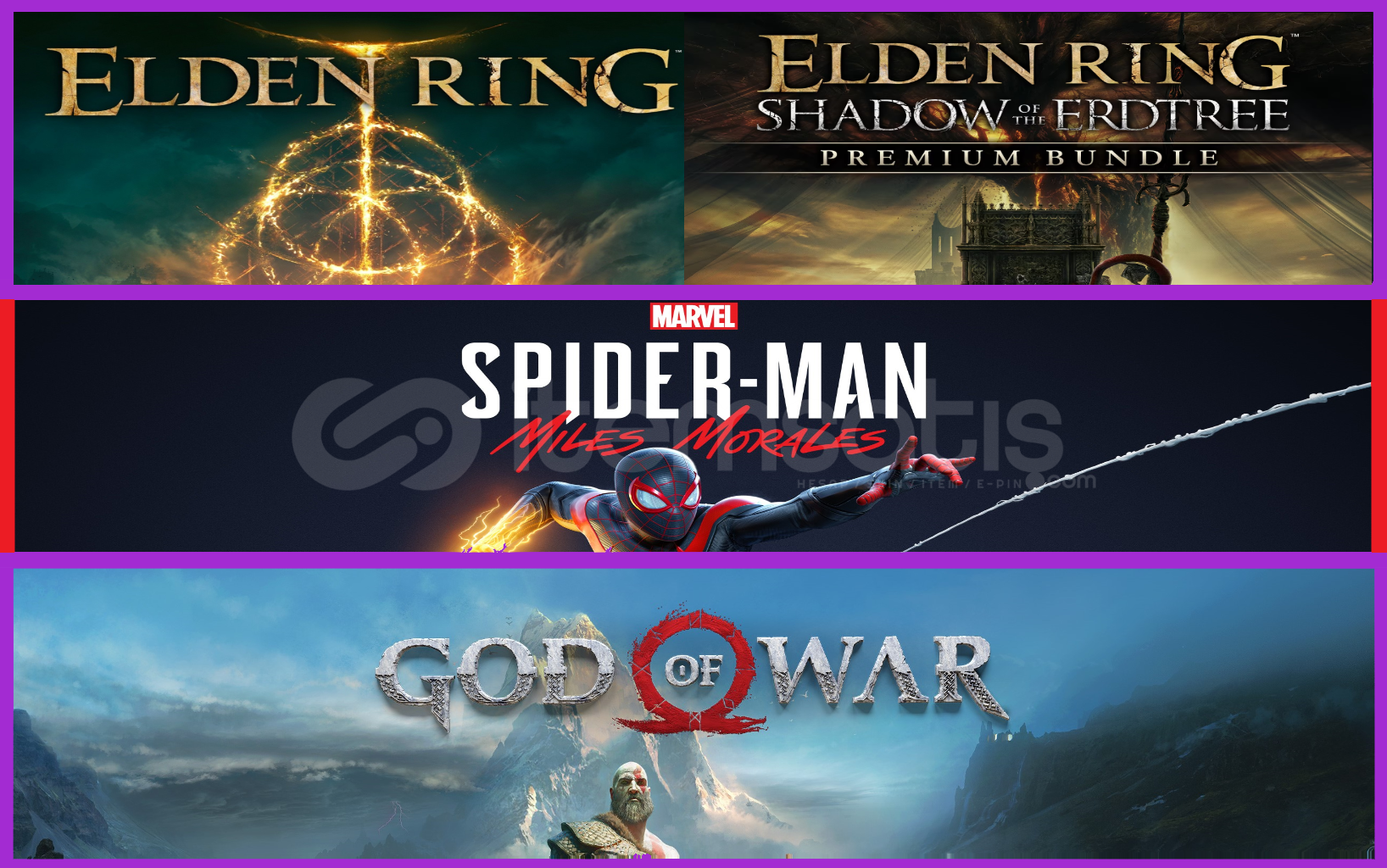Elden Ring + Miles Morales + God Of War Elden Ring + Miles Morales + God Of War